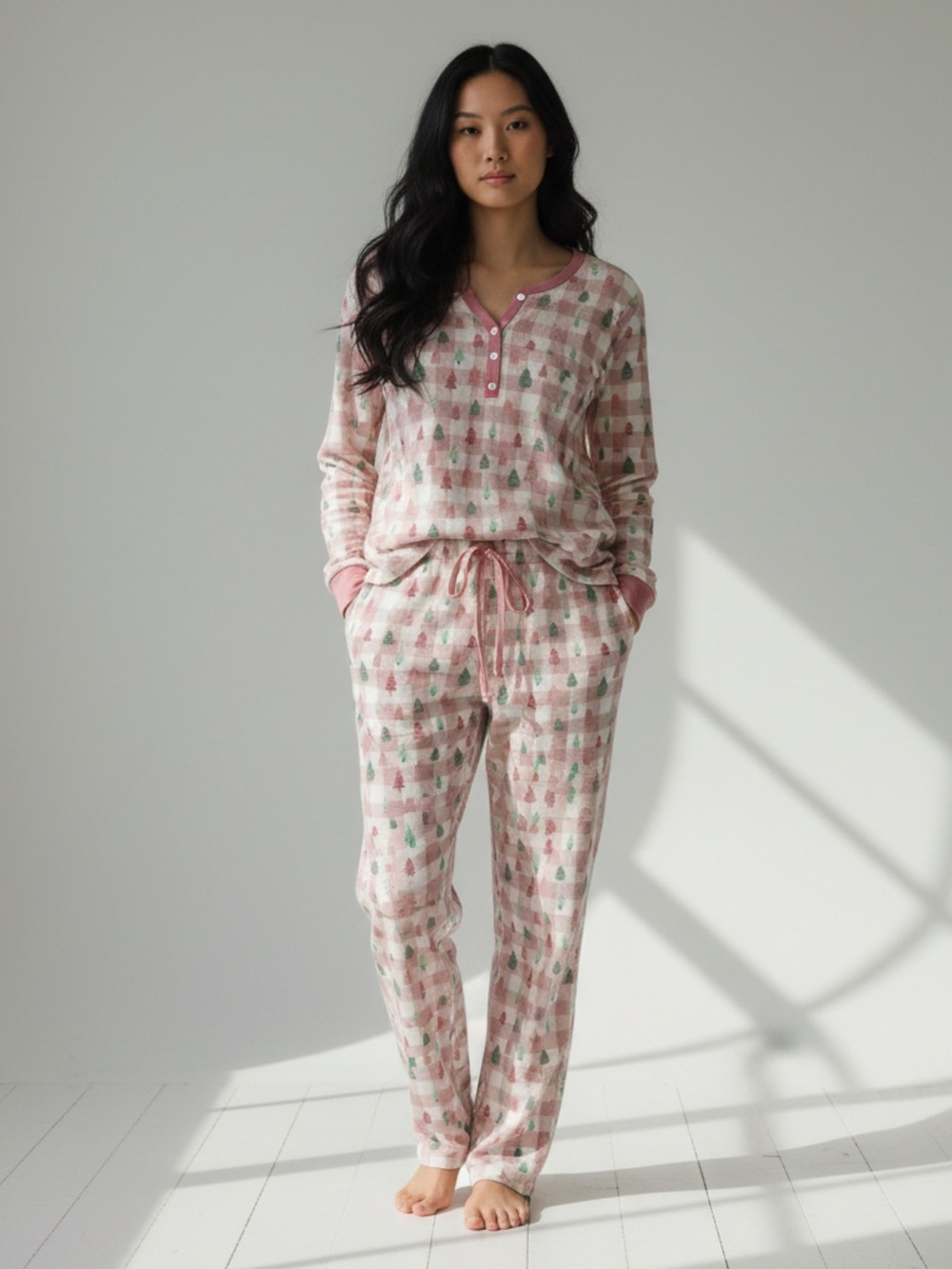 SAM & OLIVIA Women's Pink Patterned Two-Piece Pajama Set Holiday Motif Size XL